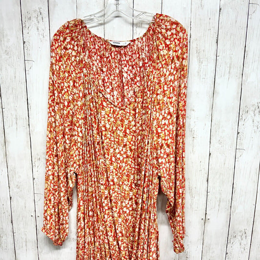 SONOMA Dress Size 5X Maxi Women Red/ Orange Floral Long Sleeve V Neck Polyester