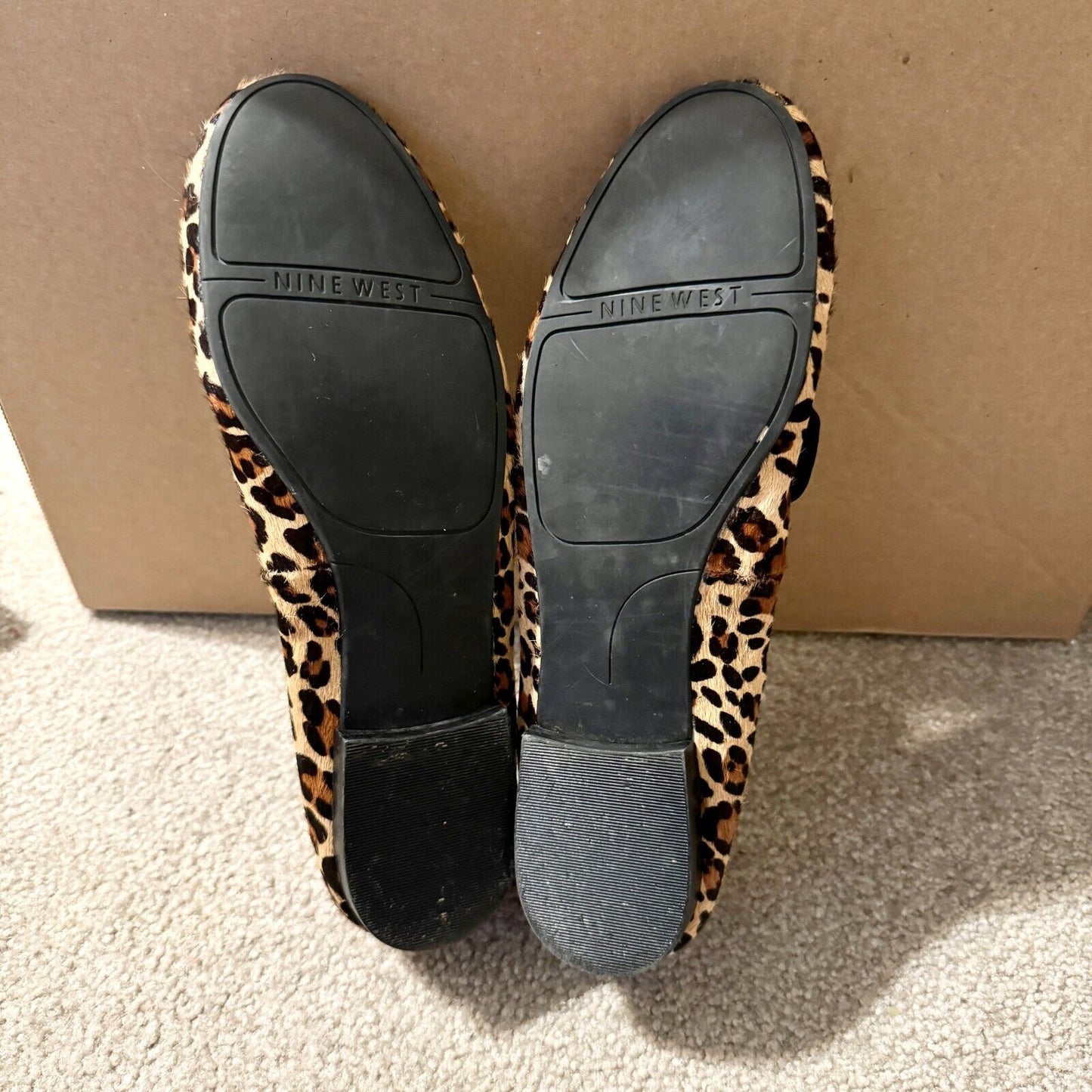 Nine West Flats Women Size 10.5 Round Tie Leapord Animal Print Abay Smoking