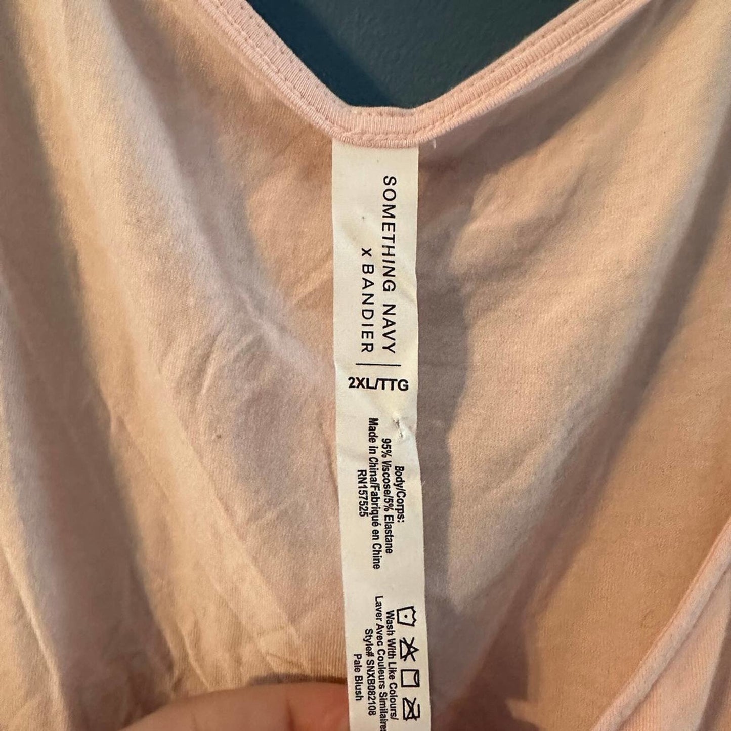 BANDIER X SOMETHING NAVY Top Women Size 2XL Cropped Crossover Pale Blush Pink