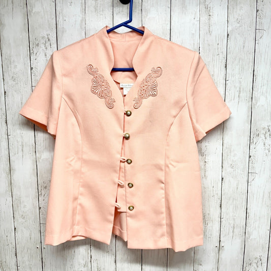 ELIZABETH WILLIAM VTG Top Women Size 14P Button Down Short Sleeve Pink Floral