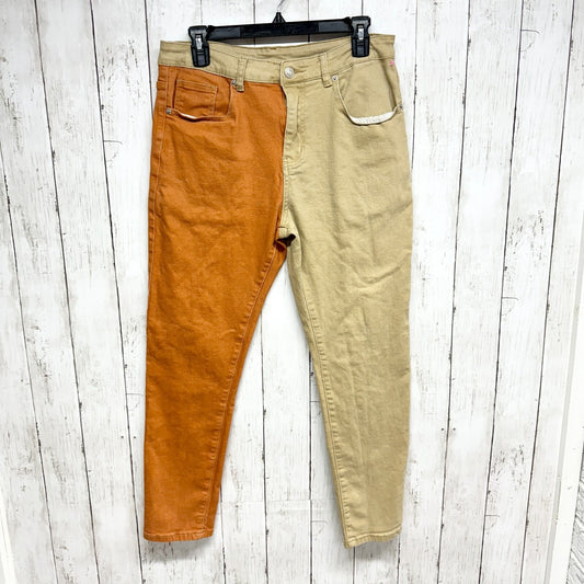 Jeans Women Size Small Two Tone High Rise Relaxed Straight Orange Tan Casual