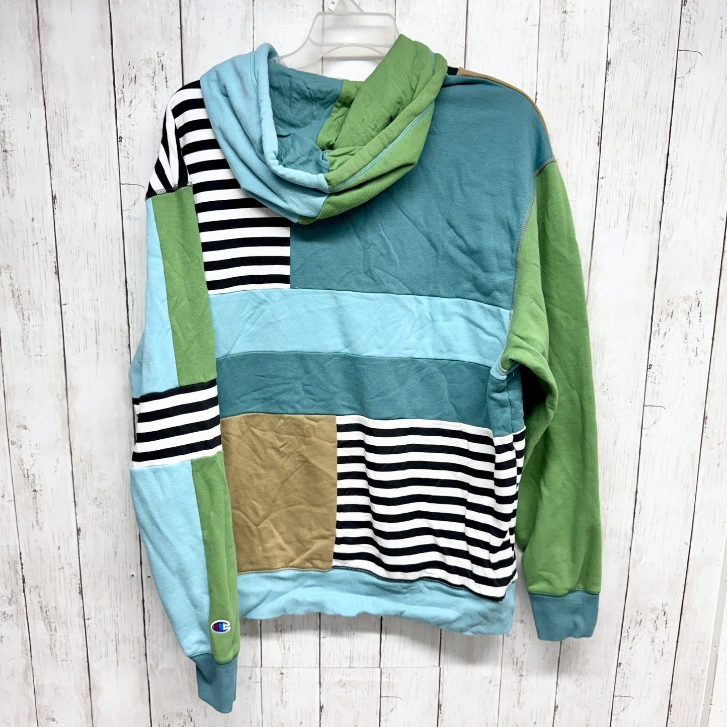 Champion Sweater Men Size Large Mixed Media Long Sleeve Hooded Sweatshirt Pocket