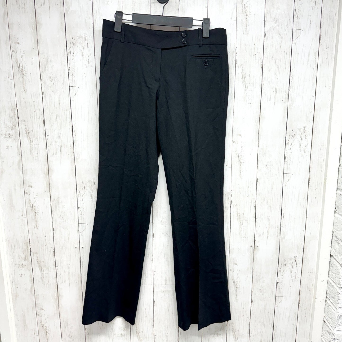 BCBGMAXAZRIA Caroline 4 Wool Blend Pinstriped Shimmer Wide Leg Black Trousers