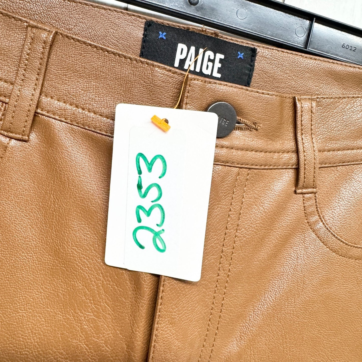 Paige Pants Women Sz 26 Dark Argan Brown Faux Leather Relaxed Straight 5-Pocket