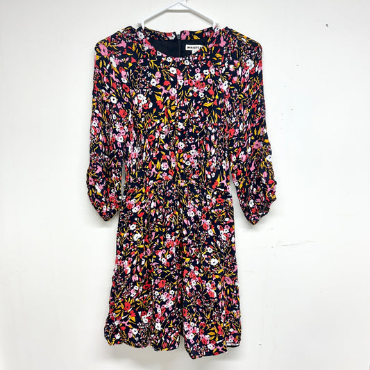 Whistles Women Navy Multicolored Floral Printed 3/4 Sleeve Mini Dress Sz 2