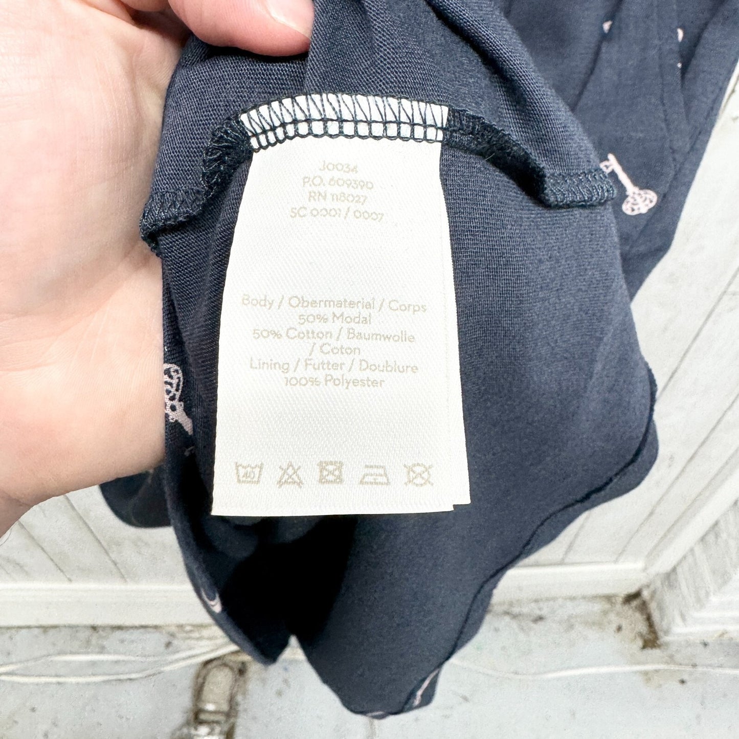 BODEN Dress Women Size 12R Mabel Lock and Key Long Sleeve Mini Dark Blue Jersey