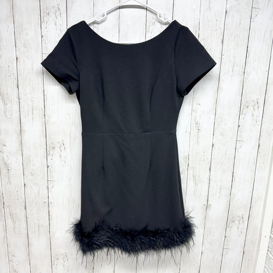 Lulus Dress Women Size Medium Black Backless Feather Trim Short Sleeve Mini