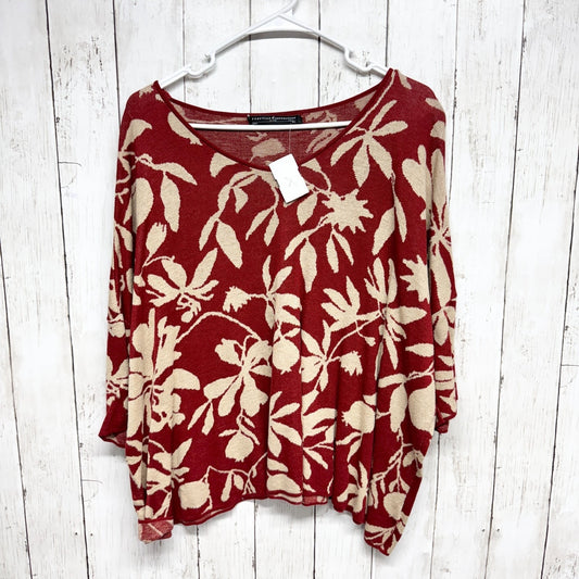 Peruvian Connection Sweater Women Size M/L Botanical Boat Neck 3/4 Sleeve Blouse