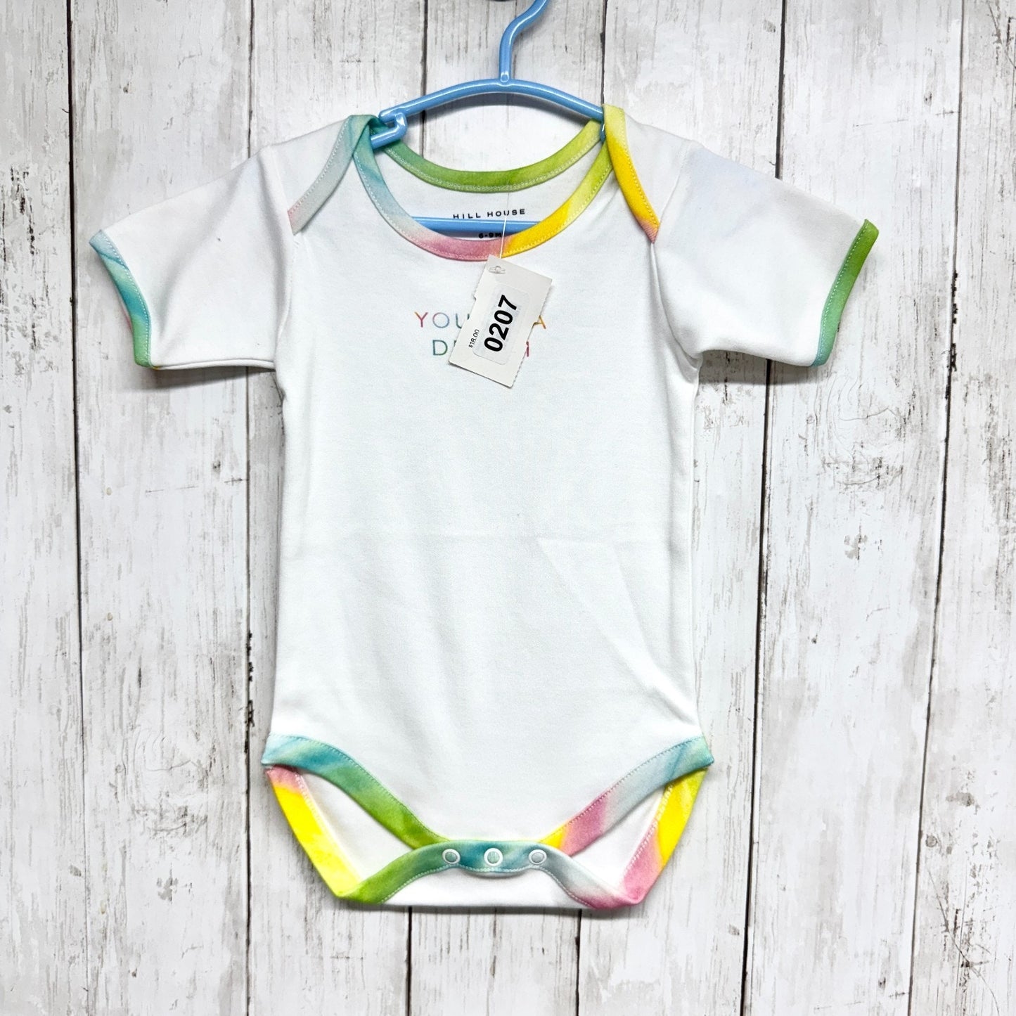 Hill House BodysuitBaby Size 6-9M White Short Sleeve You're A Dream Rainbow NWOT
