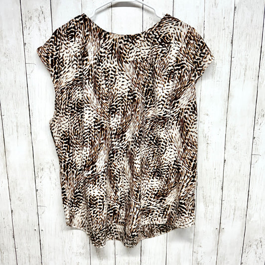 EXPRESS Blouse Women Size XL Abstract Animal Print Pleated Shoulder Top
