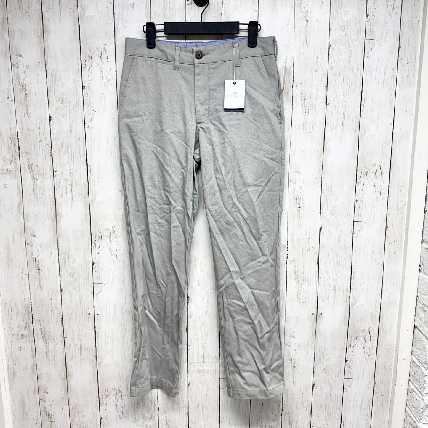 New Peter Manning Pants Men Size 28W X 28L Gray Slim Straight Chino Zip Fly