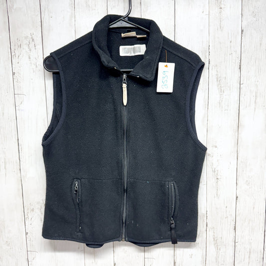 Woolrich Vest Women Size Large Black Fleece Collared Sleeveless Full Zip Pockets