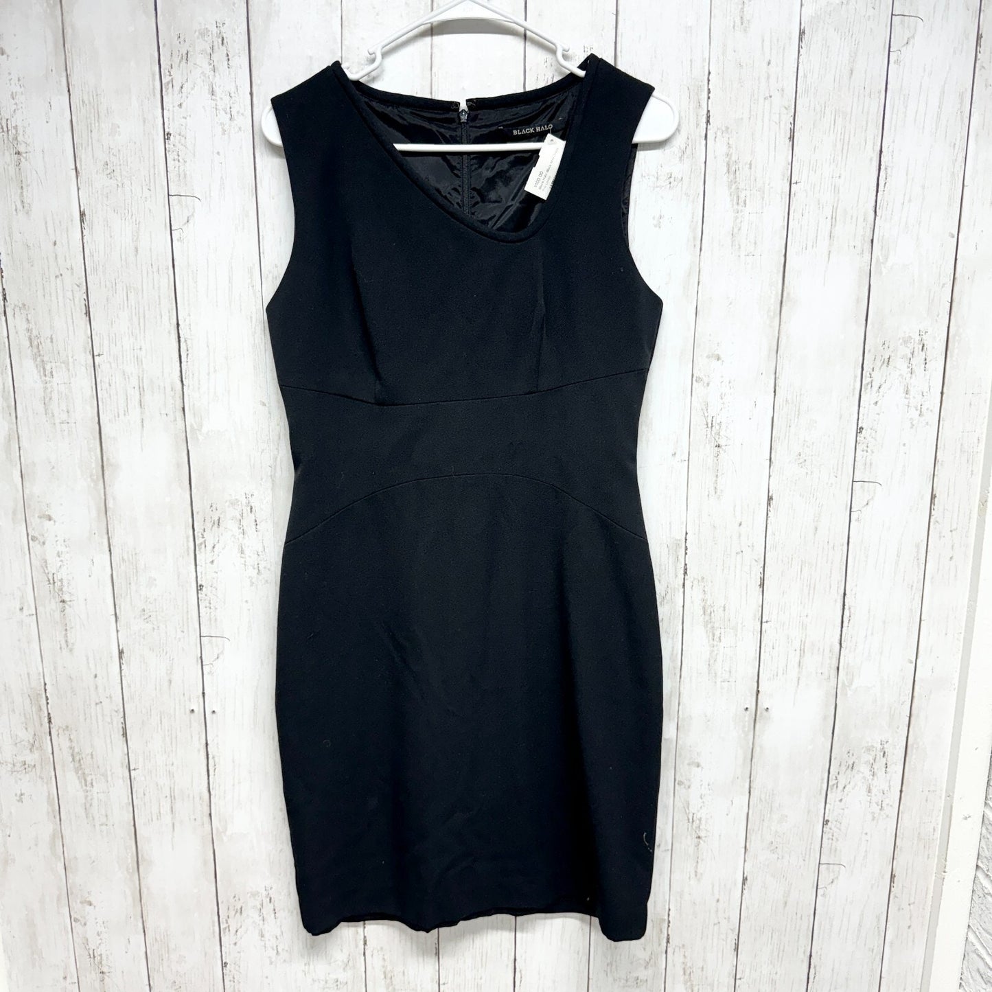 Black Halo Dress Women Size 8 Black Sleeveless Side Neckline Mini Pleated