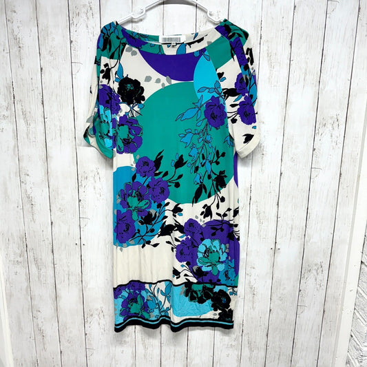 EVAN PICONE Dress Women Sz 10 Abstract Floral Short Sleeve Midi Artistic Summer