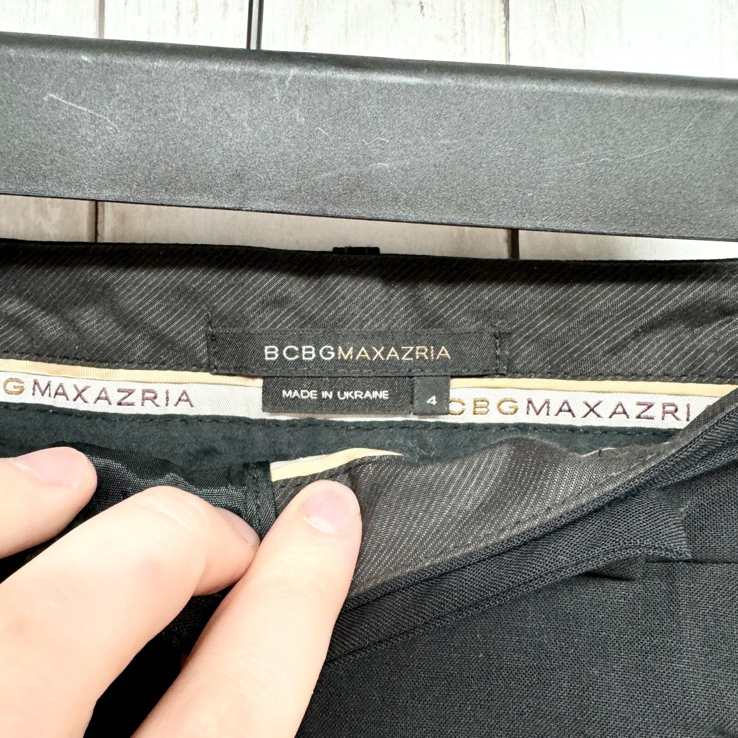 BCBGMAXAZRIA Caroline 4 Wool Blend Pinstriped Shimmer Wide Leg Black Trousers