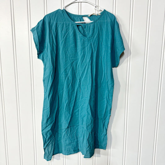 Soft Surroundings Blue 100% Cotton Short Sleeve Tunic Dress Size PL