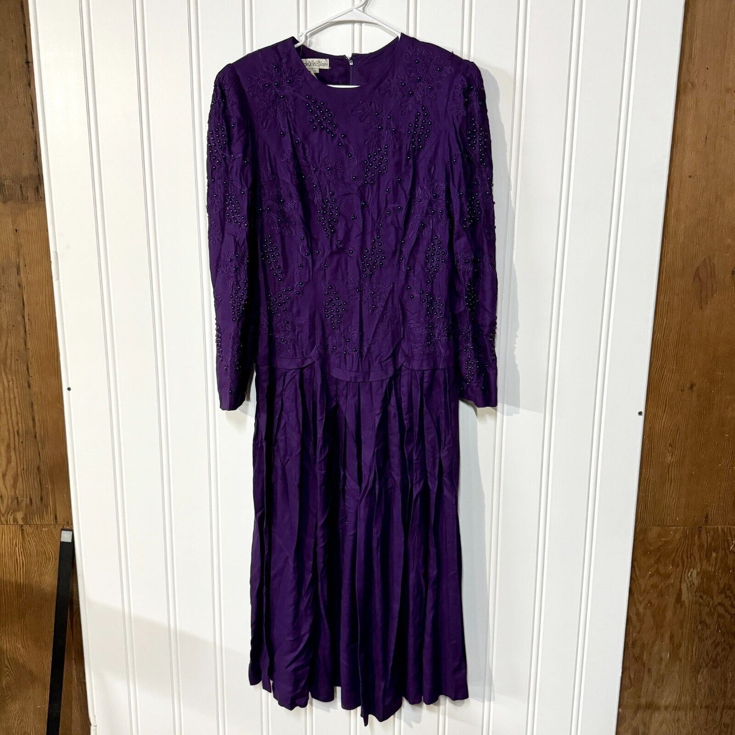 Vintage Marie St. Claire Purple Beaded Padded Shoulder Evening Dress Size 12