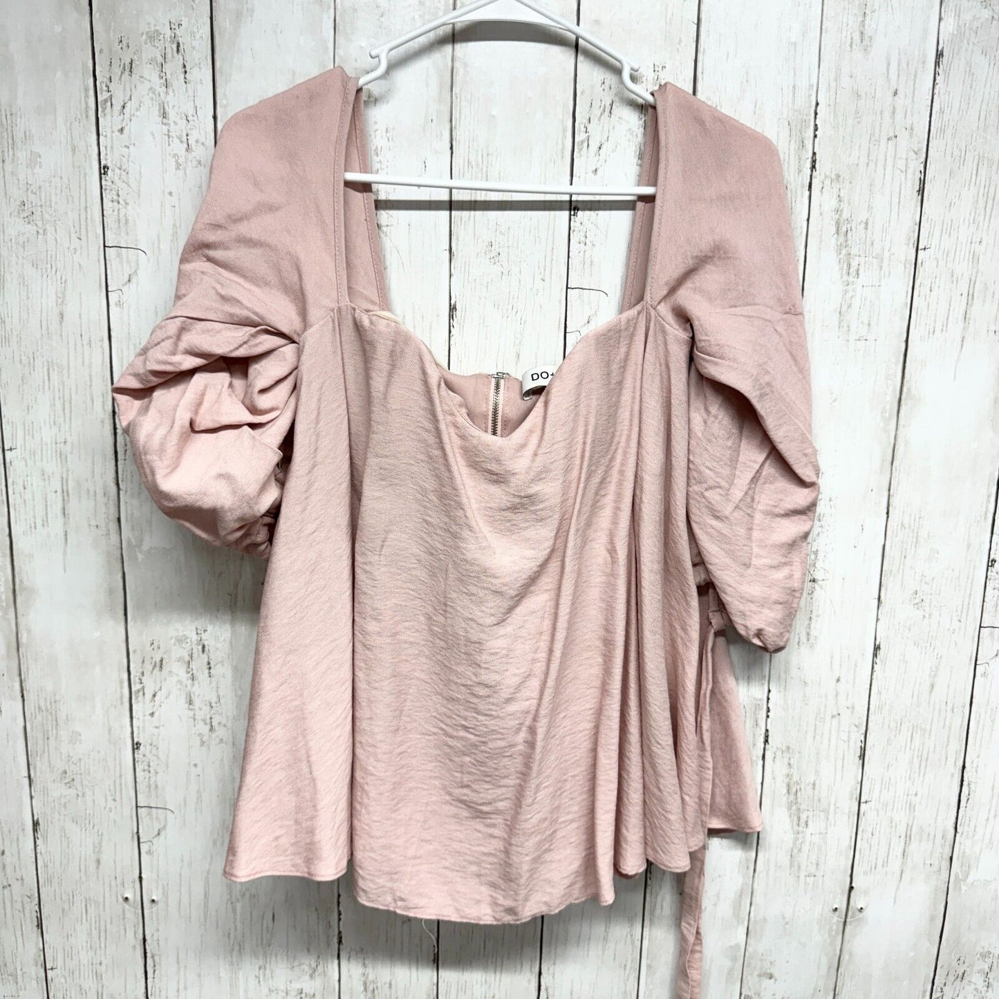 DO + BE Blouse Women Size Small Pink Off Shoulder Balloon Sleeve Sweetheart Top