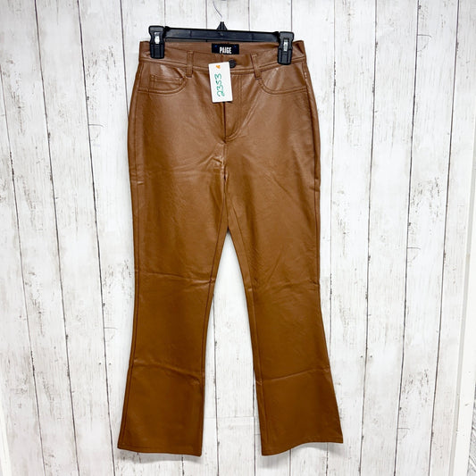 Paige Pants Women Sz 26 Dark Argan Brown Faux Leather Relaxed Straight 5-Pocket