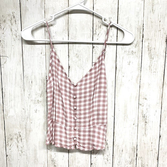 SOPHIE RUE Tank Top Women Size M V Neck Plaid Pink Button Down Slim Fitting