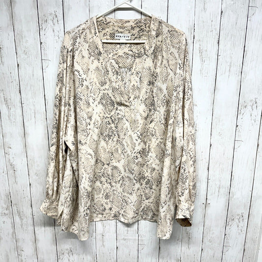 AVA VIV Blouse Women 4X Marble Flowy Snakeskin Wide Neck Deep V Neck Polyester
