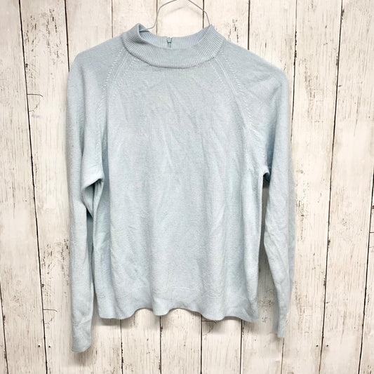 Debbie Morgan Sweater Women Size Large Mock Ribbed Neck Zip Back Light Blue