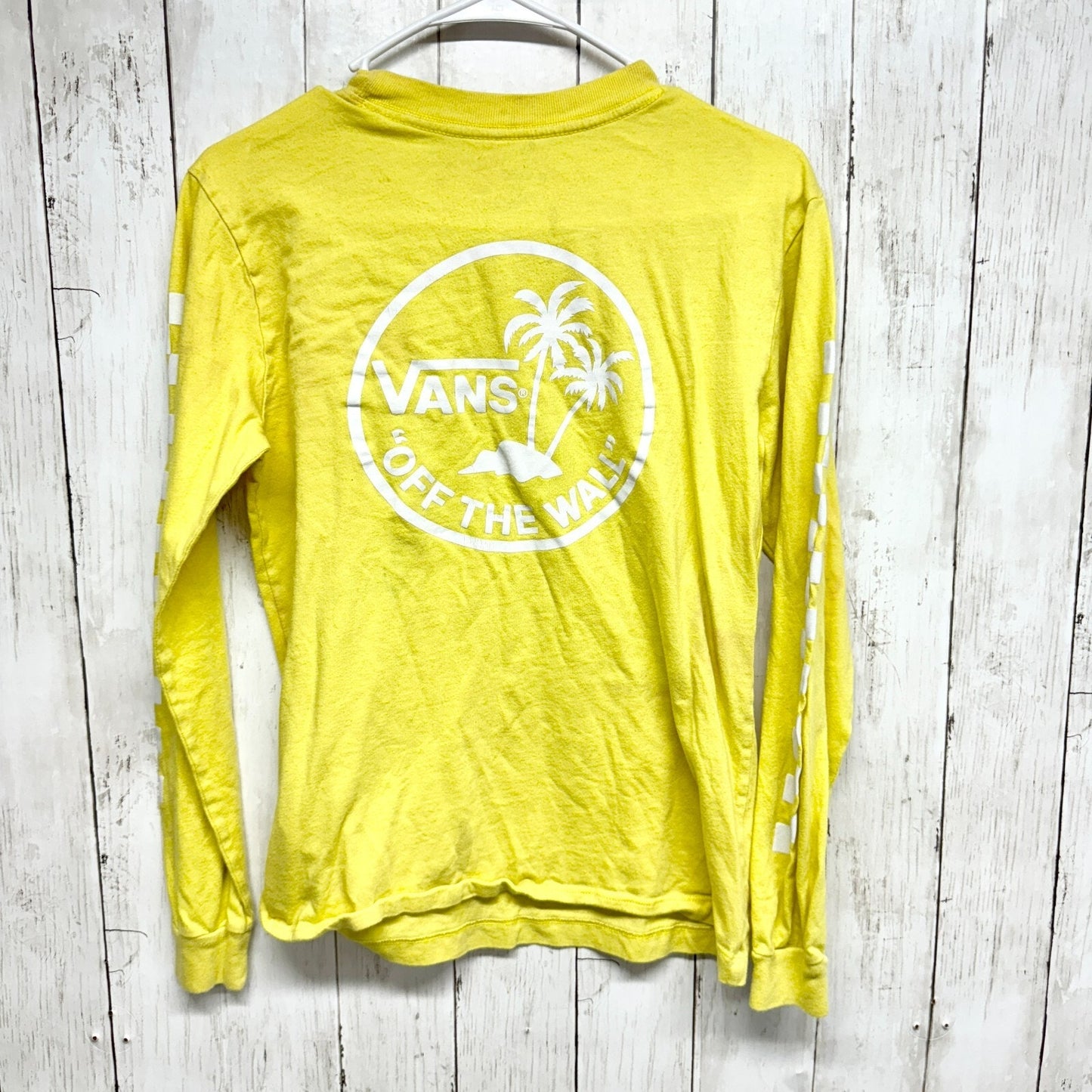 VANS Top Women Size Small Cotton Crewneck Graphic Long Sleeve Yellow Graphic