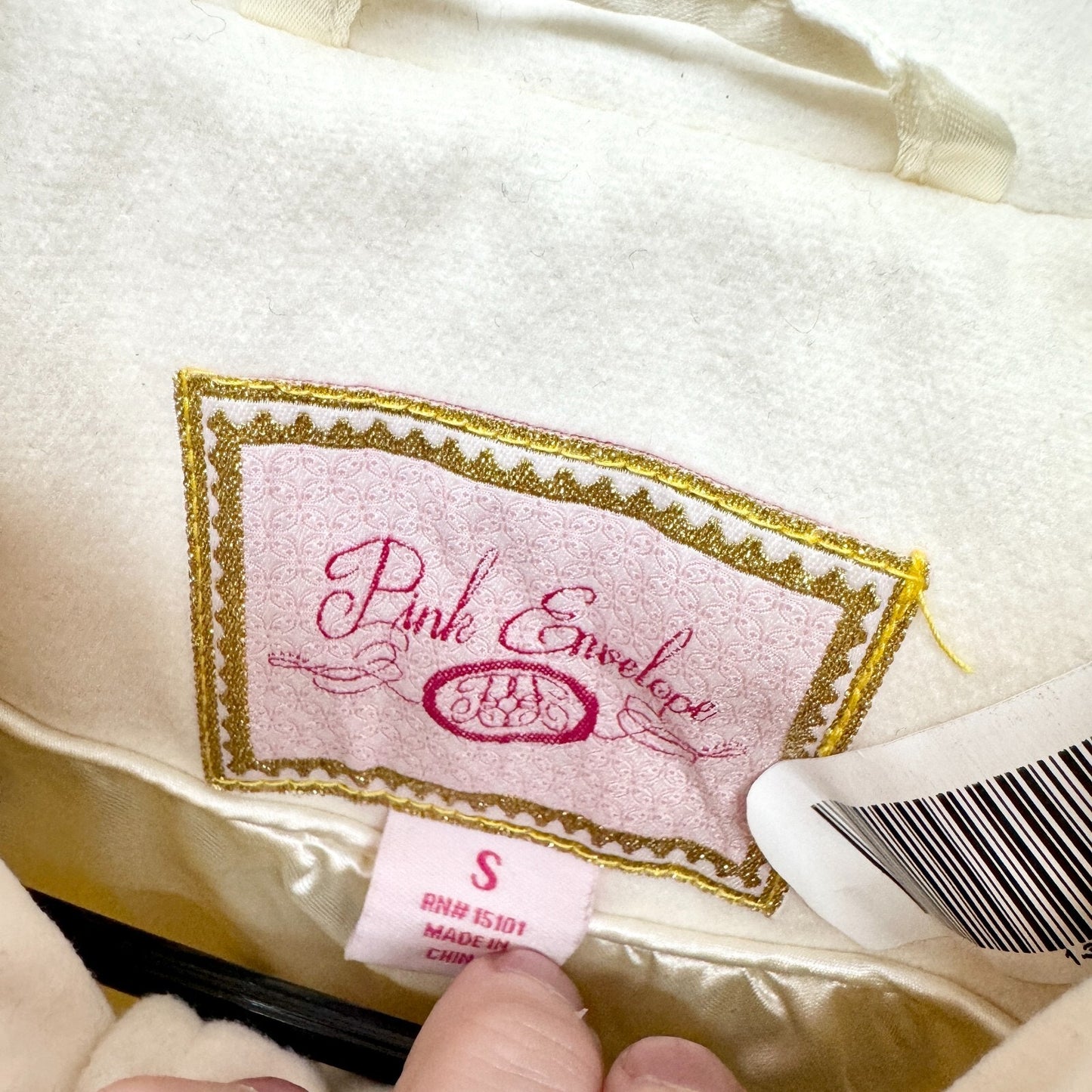 Vintage Pink Envelope Coat Women Size Small Cream Collared Button Front Peacoat