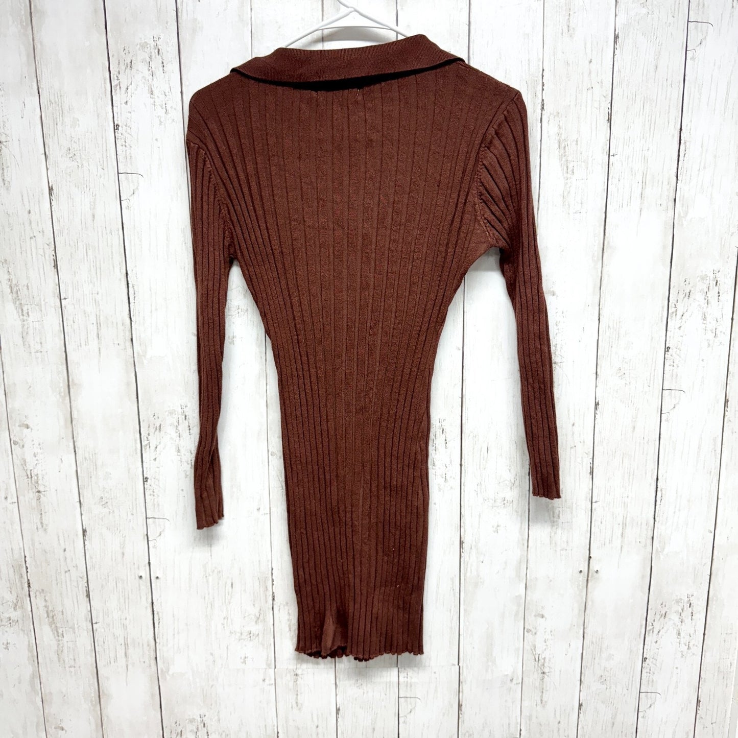 CIDER Dress Women Size Small Brown Fall Mini Ribbed Long Sleeve Collared