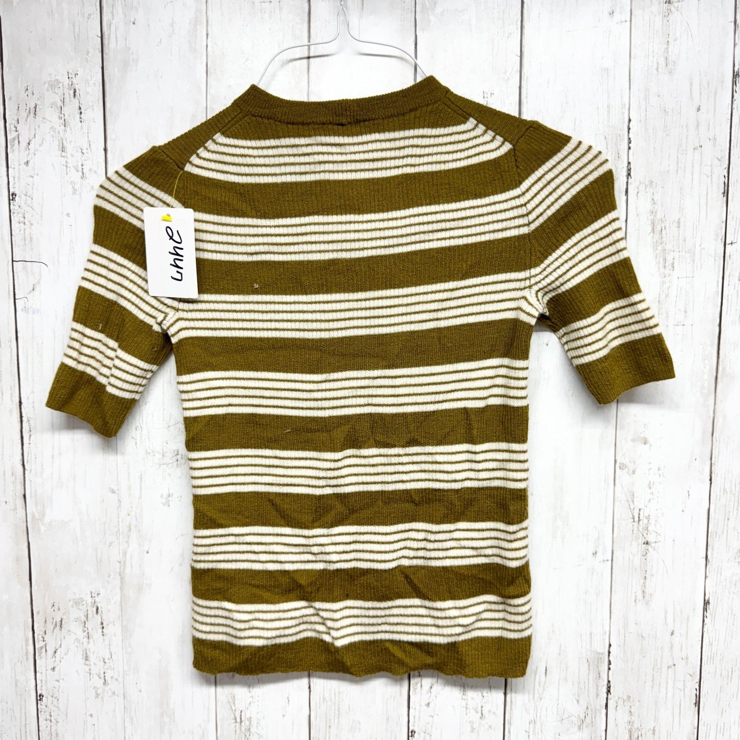 Madewell Top Women Size Medium Brown Cream Crewneck Short Sleeve Sweater Blouse