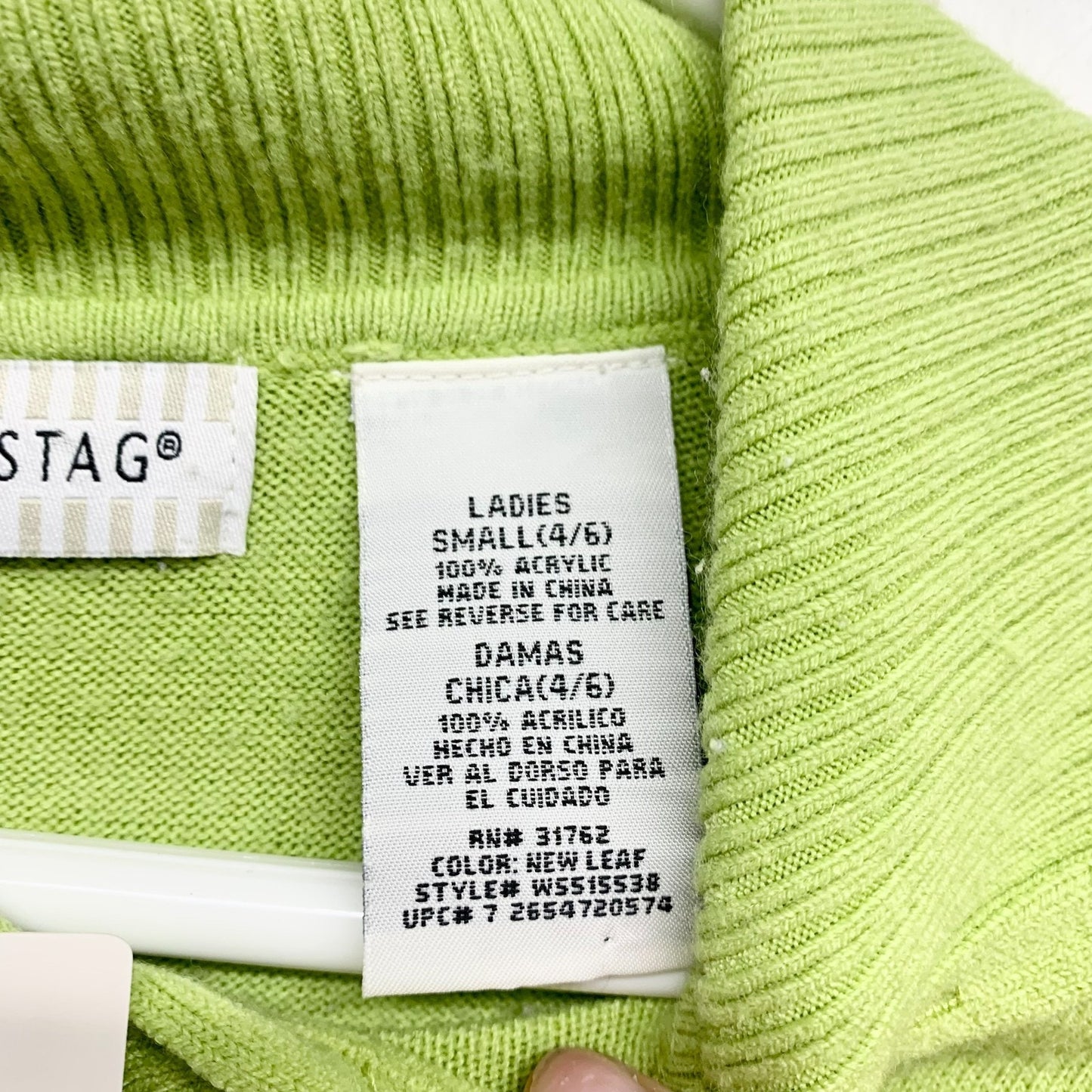 Vintage White Stag Sweater Women Sz Small Green Collared Button Front 3/4 Sleeve