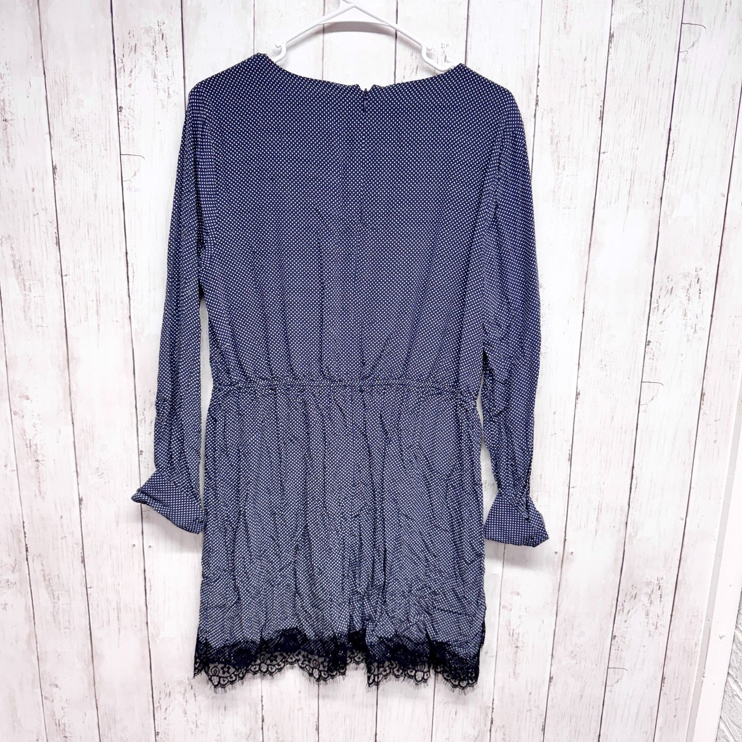 Avec Les Filles Dress Women Size Large Polka Dot Lace Trim Long Sleeve Mini Zip