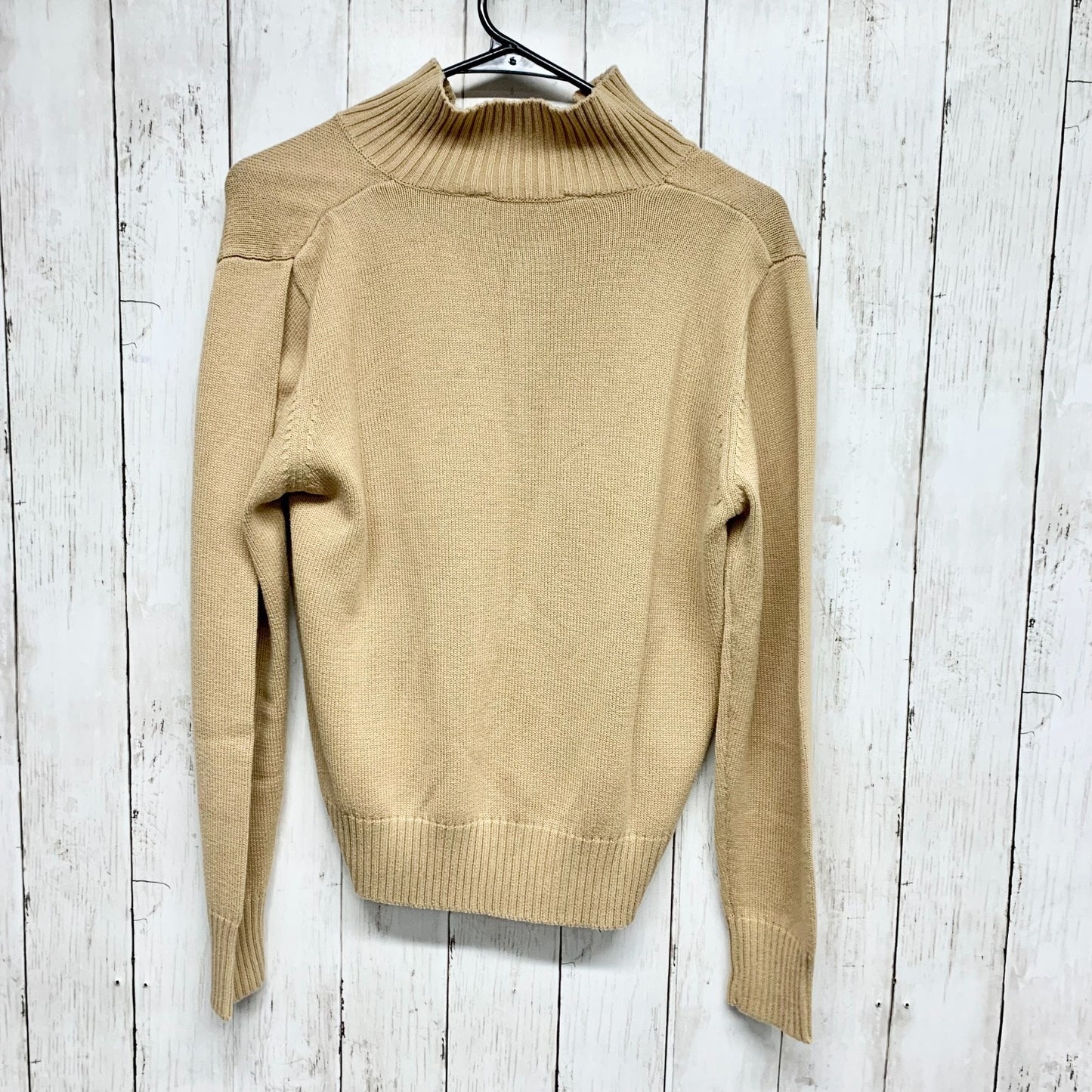 Vintage John Paul Richards Sweater Women Size Medium Tan Quarter Zip Long Sleeve