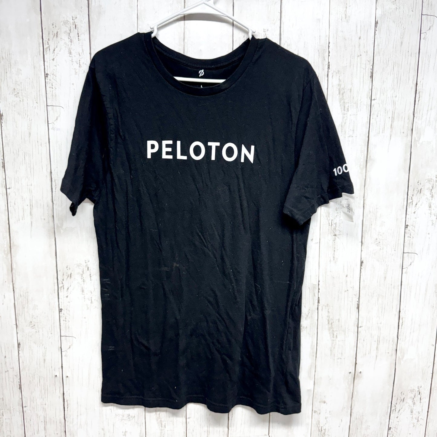Peloton Top Unisex Size Large Black Cotton Graphic Print Short Sleeve Shirt Logo