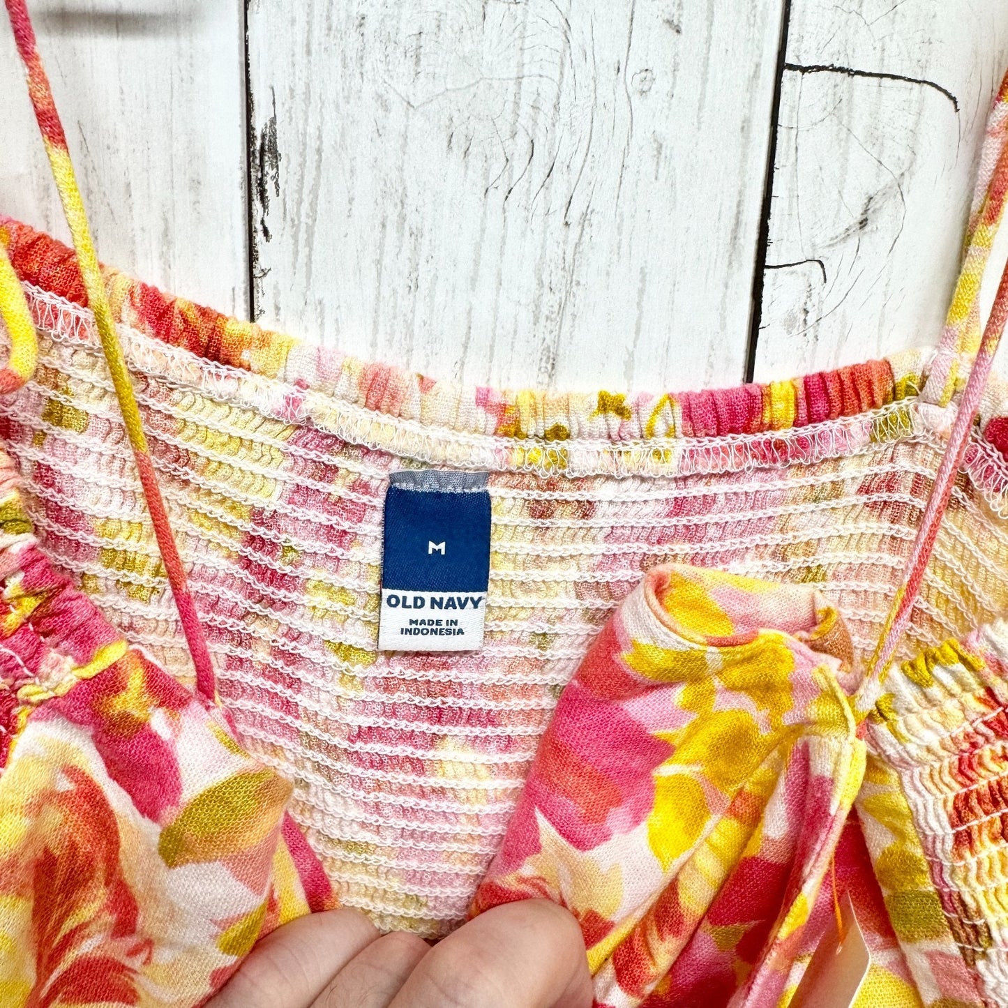 Old Navy Dress Women Size Medium Multicolor Floral Smocked Linen Sleeveless Mini