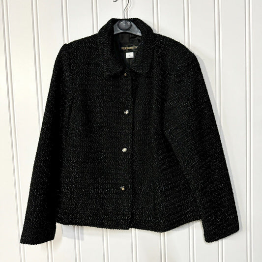 REQUIRMENTS Jacket Women Size 16 Black Woven Tweed Button Down Collared Acrylic
