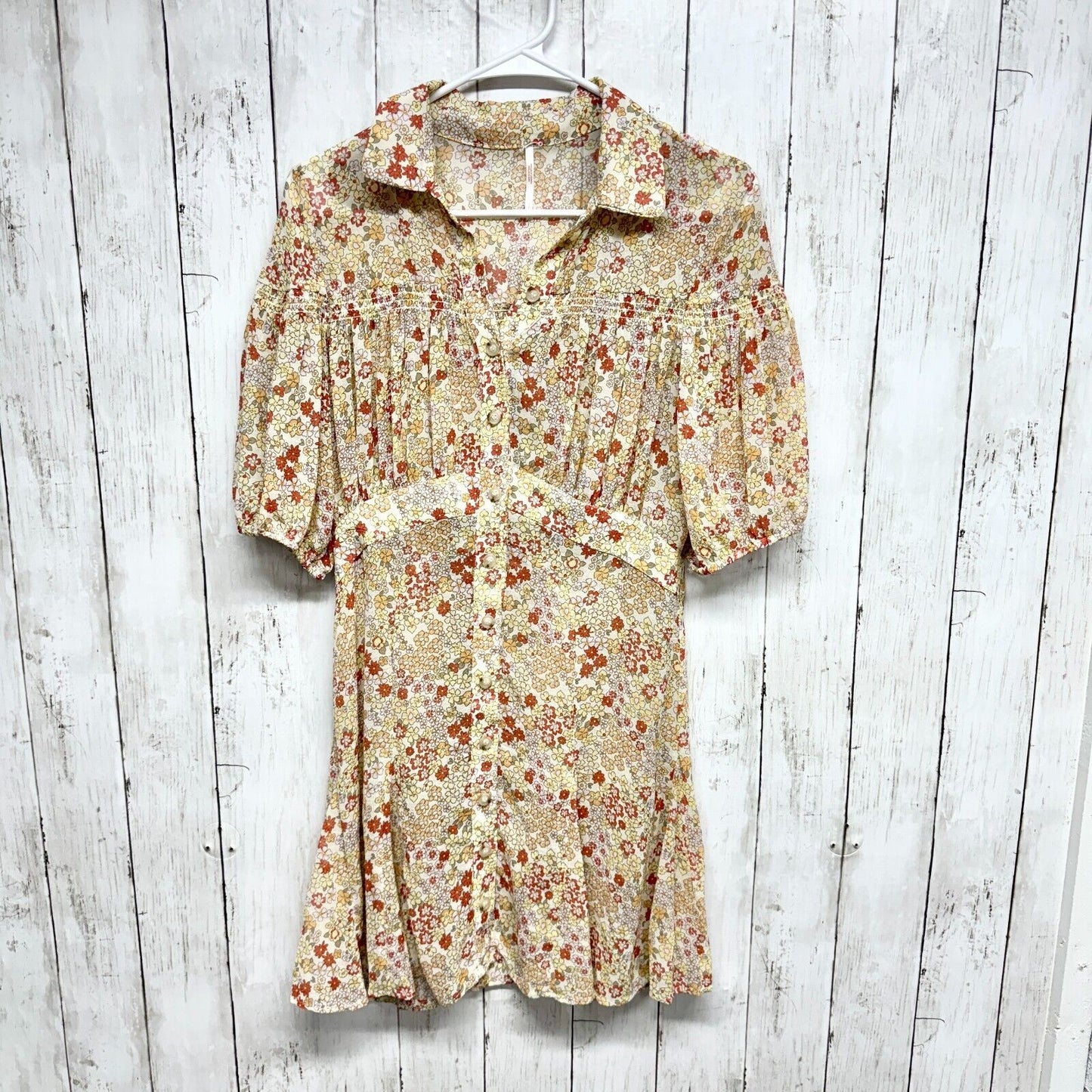 Free People Dress Women S Bonnie Mini Tea Combo Puff Sleeve Button Down Cottage