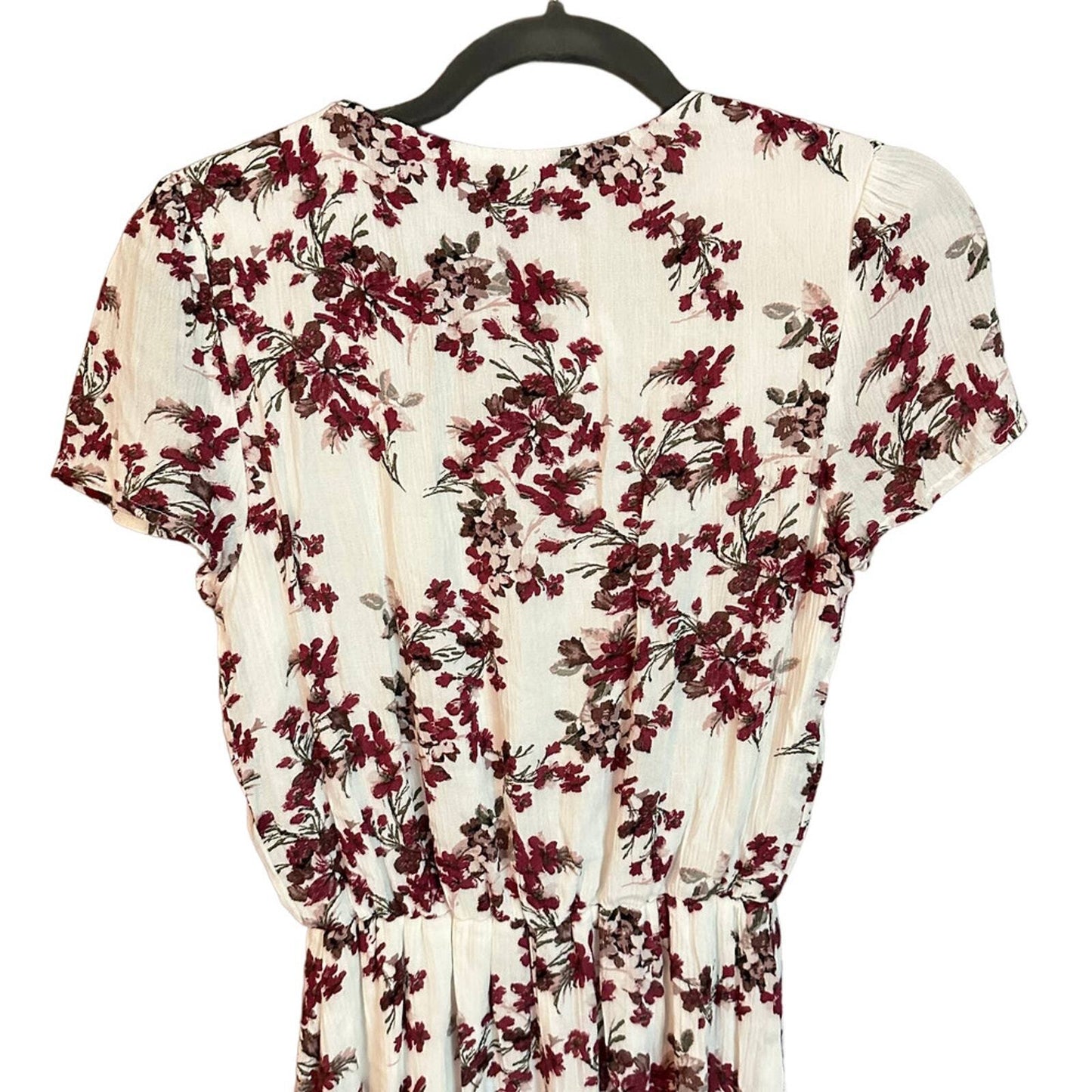 Wayf Short Sleeve Floral Cream Red V Neck Cap Sleeve Maxi Dress Size XS