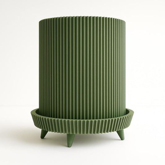 3D Printed Modern Flare Green Mini Planter with Unique Ribbed Design and Four Legs for Stylish Plant Display No Warranty