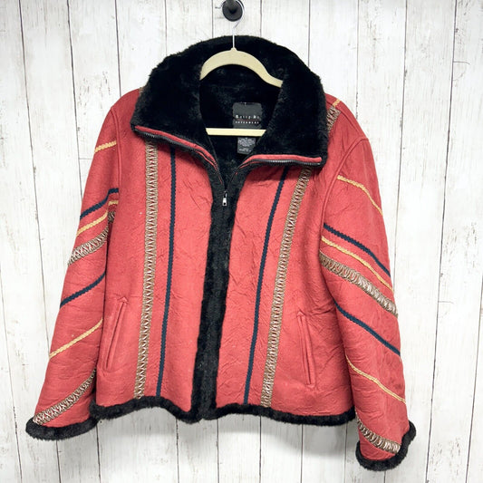 Tally Ho Jacket Women Size M Vintage Faux Sued Zip Up Stitched Boho Fur Down