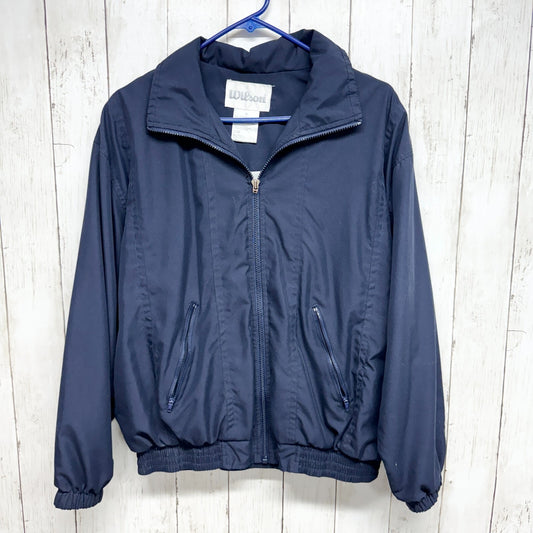 VTG Y2K Wilson Women Medium Track Jacket Blue Lined Shoulder Pads Full Zip