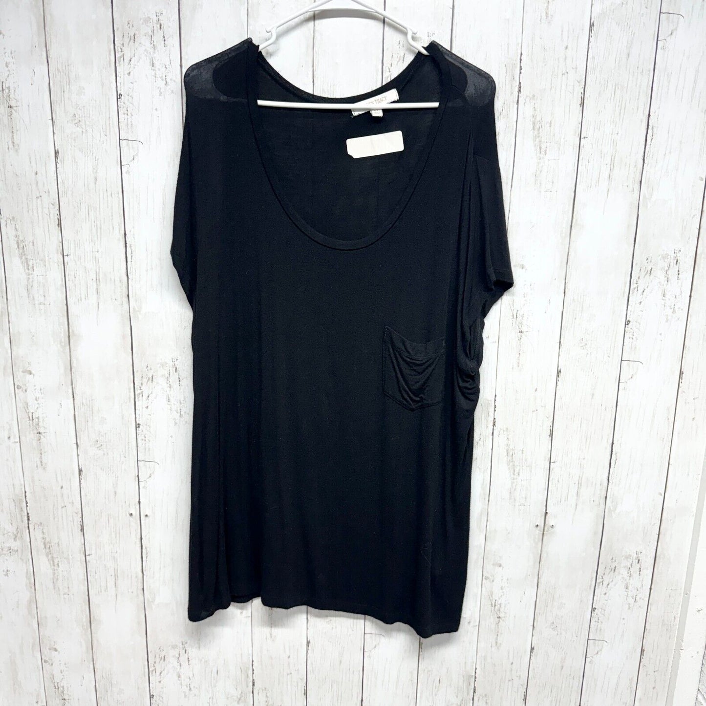 ELLEN TRACY Tunic Women Sz XL Black Cotton Short Sleeve Straight Hem Round Neck