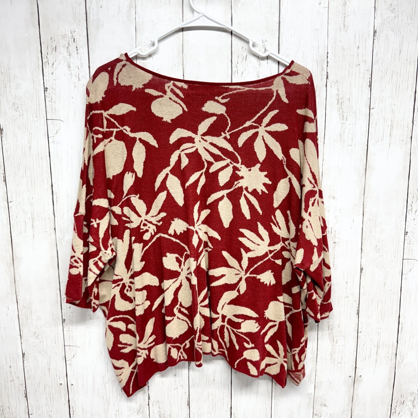 Peruvian Connection Sweater Women Size M/L Botanical Boat Neck 3/4 Sleeve Blouse