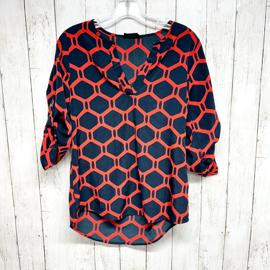 PEACH LOVE Blouse Women Size Small 1/2 Button Sleeve Geometric High Low Boho