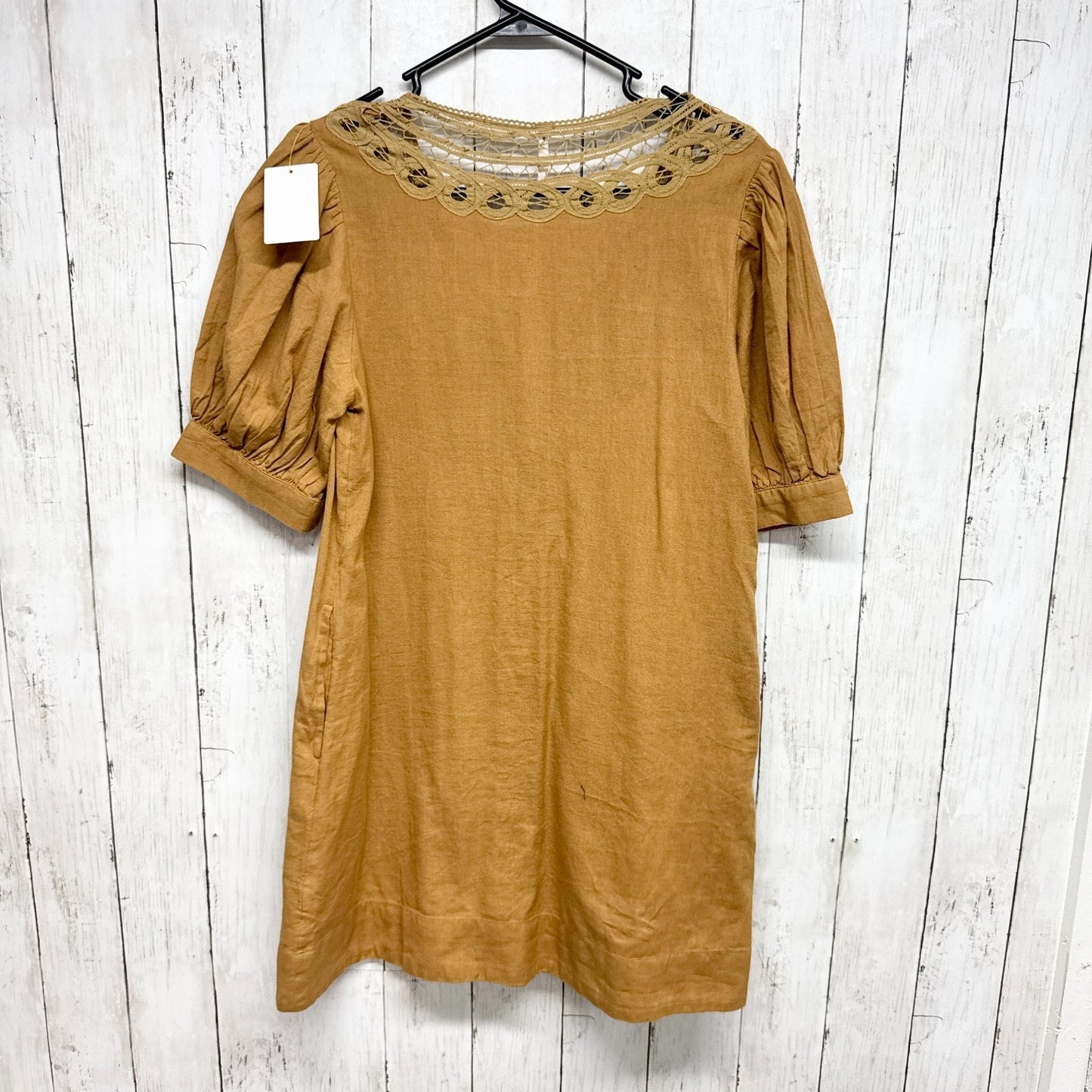 Free People Dress Women Size XS Mari Mini Gold Mustard Yellow Lace Button Front