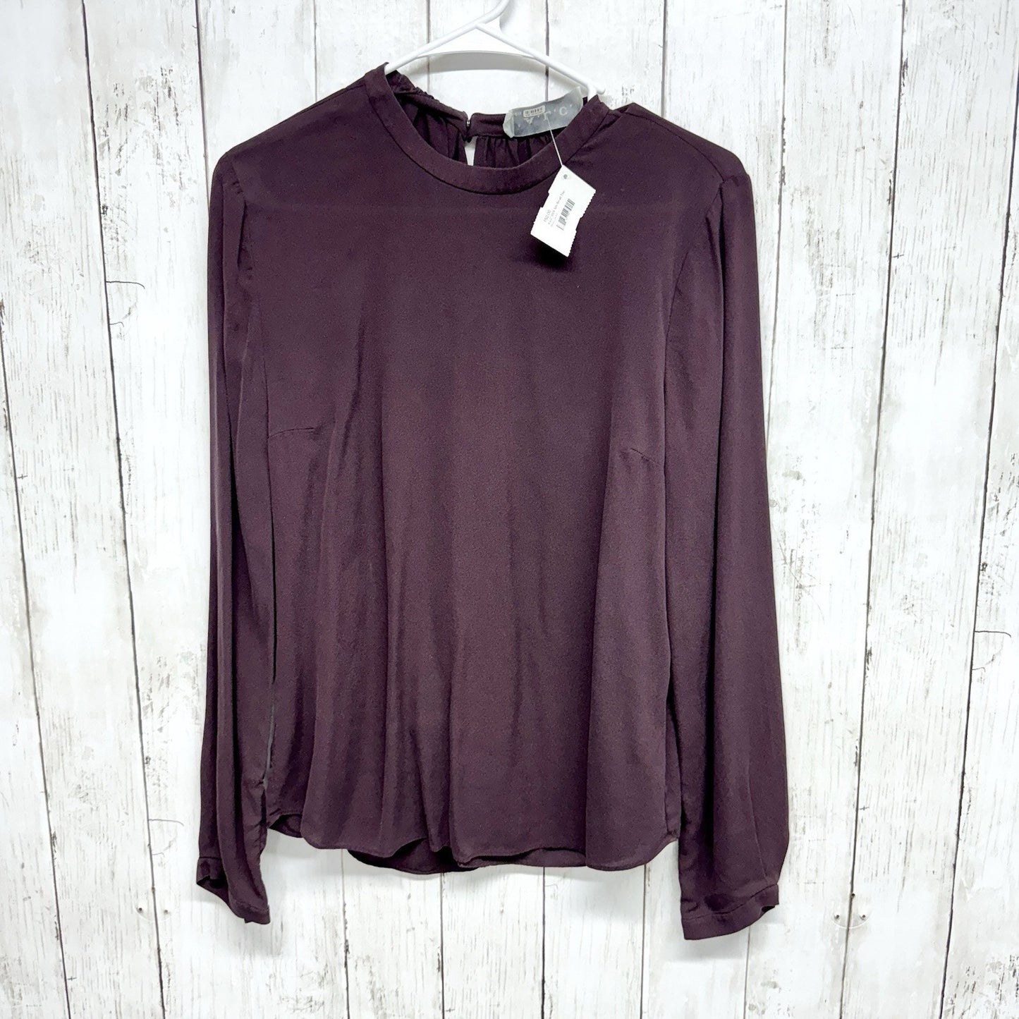 A.L.C Blouse Women Size M Long Sleeve Mock Neck 100% Silk Plum Purple Open Back