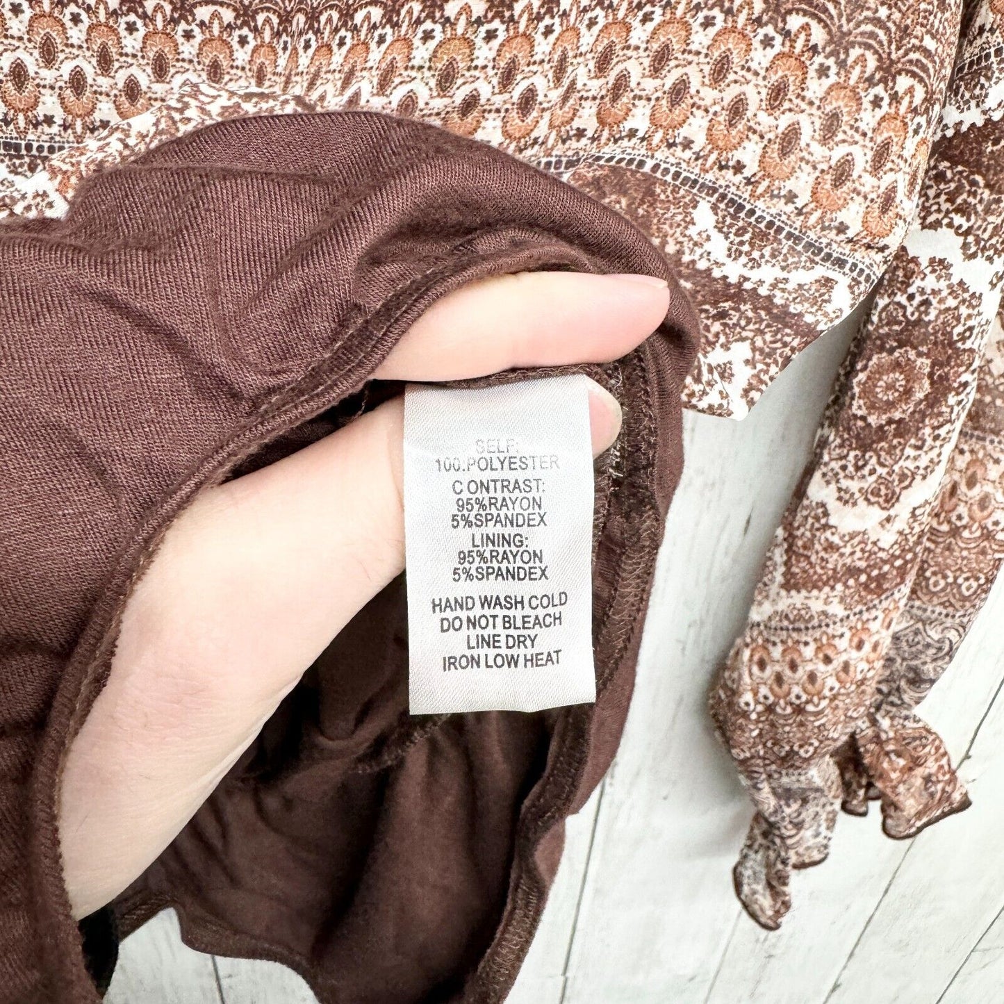 Lulus Bodysuit Women Size XS Brown Boho Tribal Long Sleeve Cuffed Crewneck