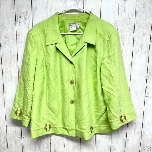 Chico's Jacket Women Size XL Button Bright Green Metallic Thread Windbreaker