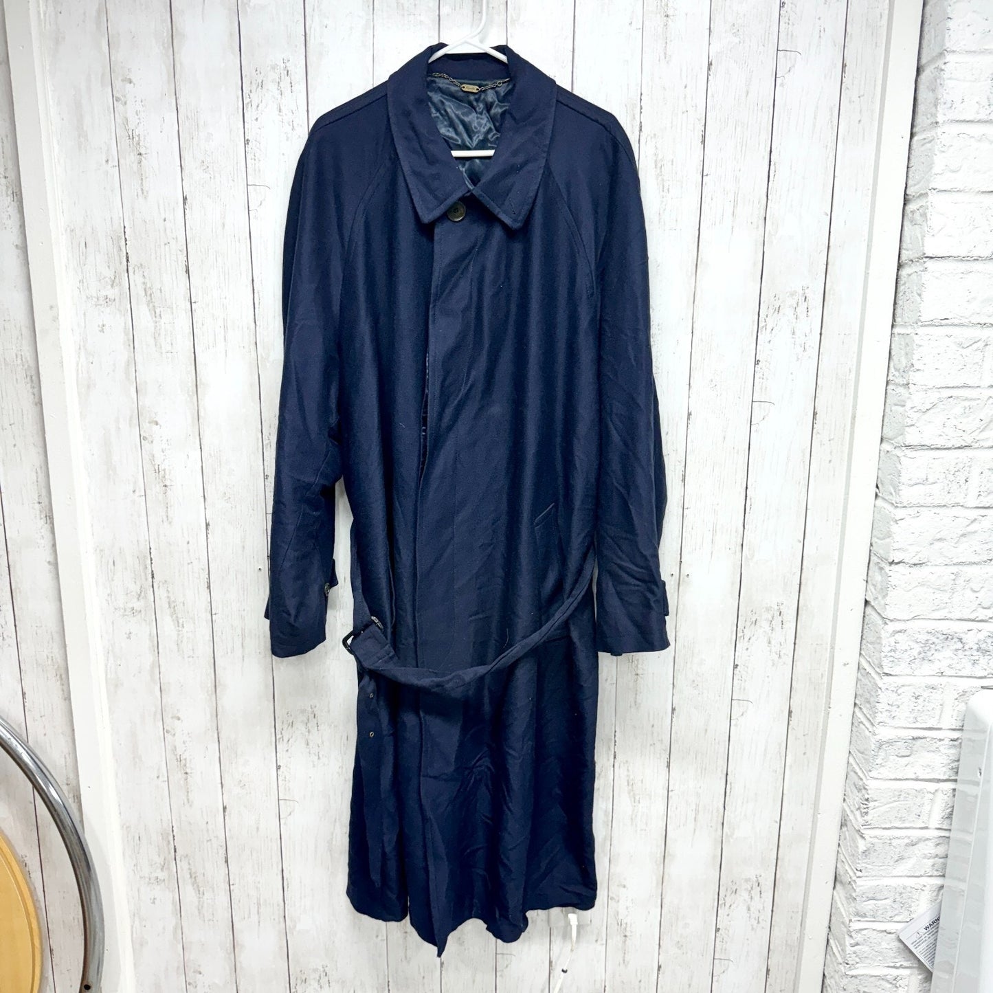 Vintage Reporter Coat Large Navy Collared Button Belted Split Back Long Peacoat