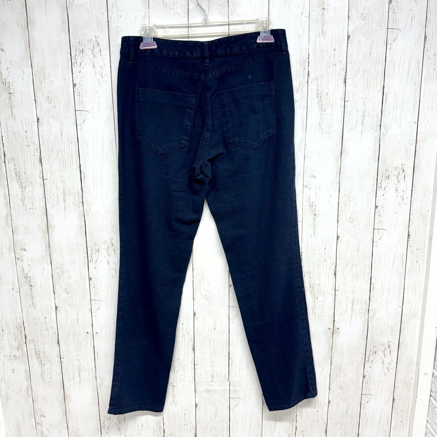 Loft Pants Women Sz 0 Dark Navy Denim High Rise Relaxed Straight Zip Fly Casual